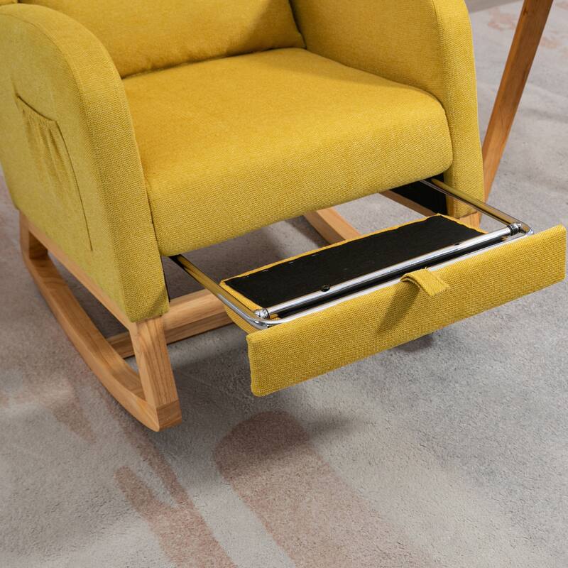High back Upholstered Accent Rocking Chair Nursery Chair With Retractable Footrest