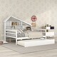 preview thumbnail 3 of 6, Full Size Platform Bed with Twin Trundle and House-Shaped Shelves Storage, Solid Wood Daybed Bedframe, No Box Spring Needed