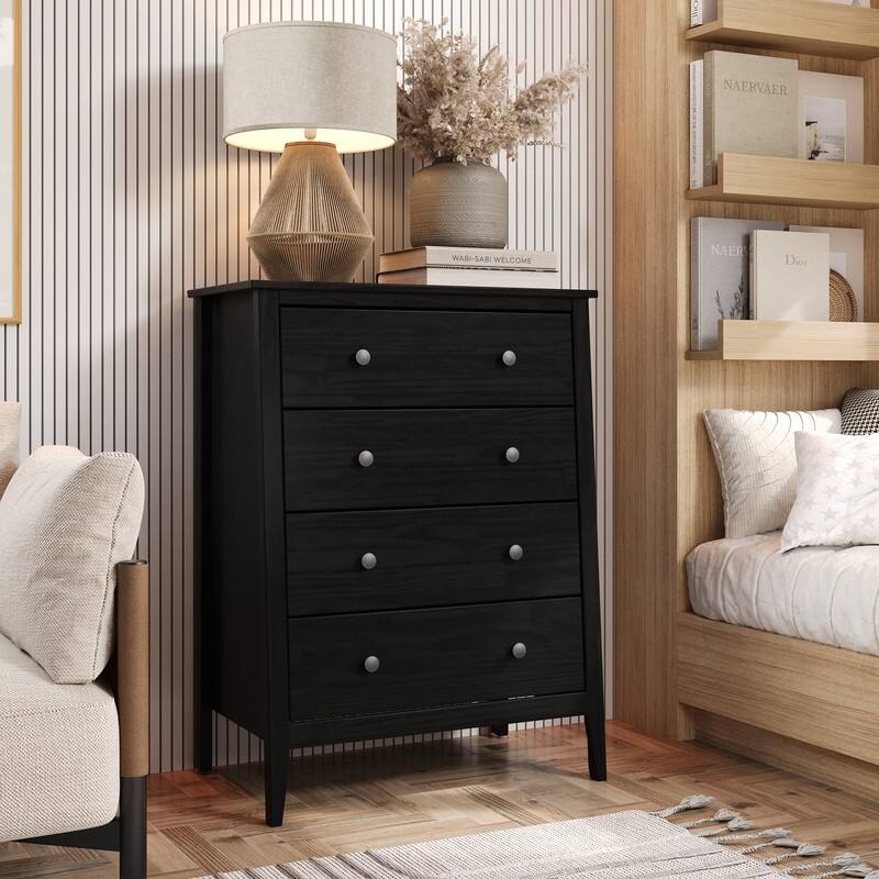 Jela Solid Wood 4 Drawer Dresser - Black