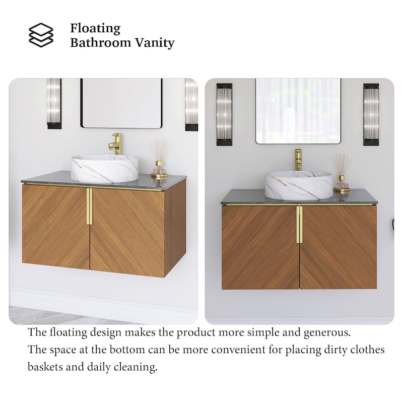 Wall-Mounted Bathroom Vanity with Stone White Ceramic Sink