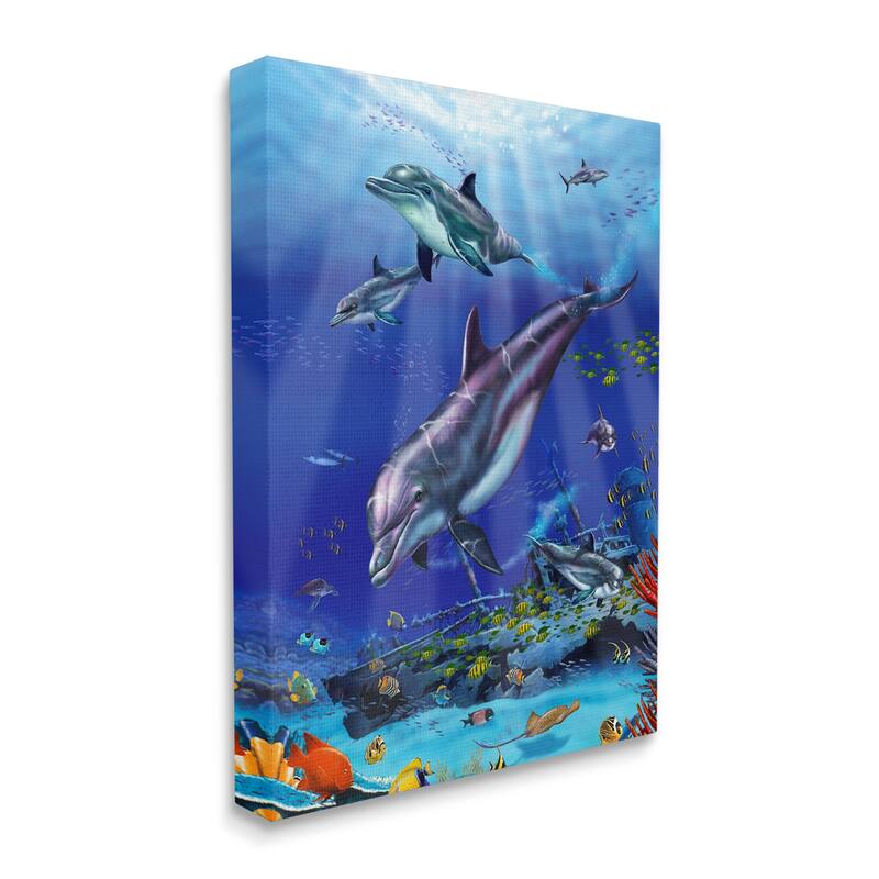 Stupell Industries Aquatic Dolphins & Fish Canvas Wall Art by
