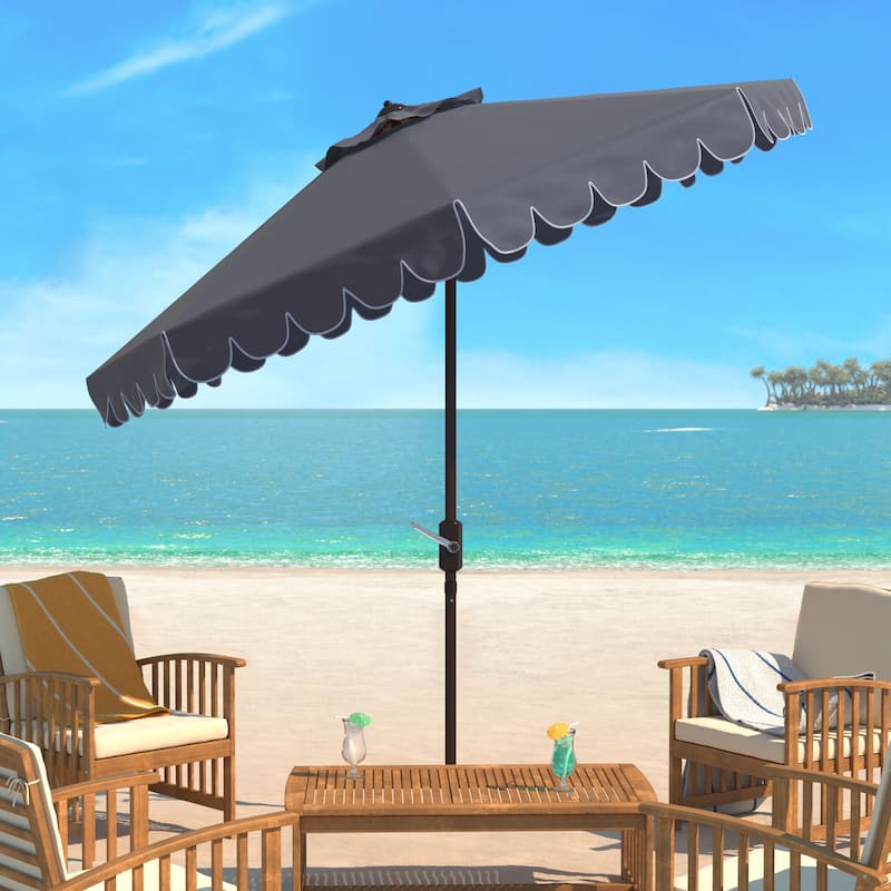SAFAVIEH Antonije 9-Foot Crank Outdoor Umbrella - Grey/White
