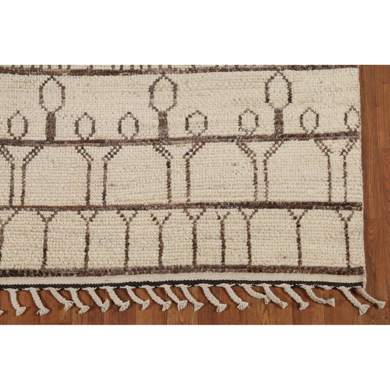 Ivory Moroccan Runner Rug Handmade Wool Carpet - 3'10"x 12'7"