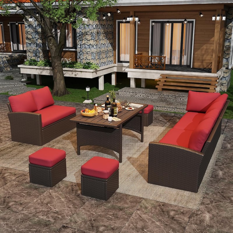AECOJOY 7 Pieces Patio Furniture Set Outdoor Sectional Sofa Rattan Conversation Set