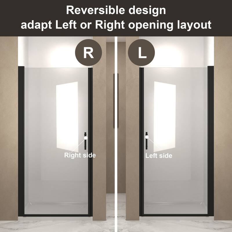 Framed Pivot Shower Door in Matte Black with Stainless Steel Handle