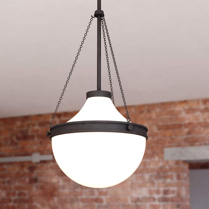 VAXCEL Lincoln 1-Light 12.75 in. Wide Globe Mini Pendant with White Milk Glass Shade, Adj Height Hanging Ceiling Fixture - Matte Black - 12.75-in W x 22.75-in H x 12.75-in D