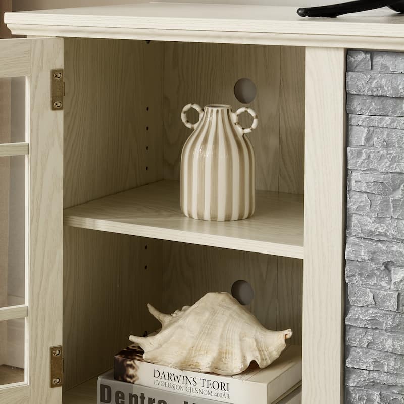 70" Modern TV Stand with 2-Door Storage, Faux Stone Media Console Cabinet, Large Entertainment Center for Living Room