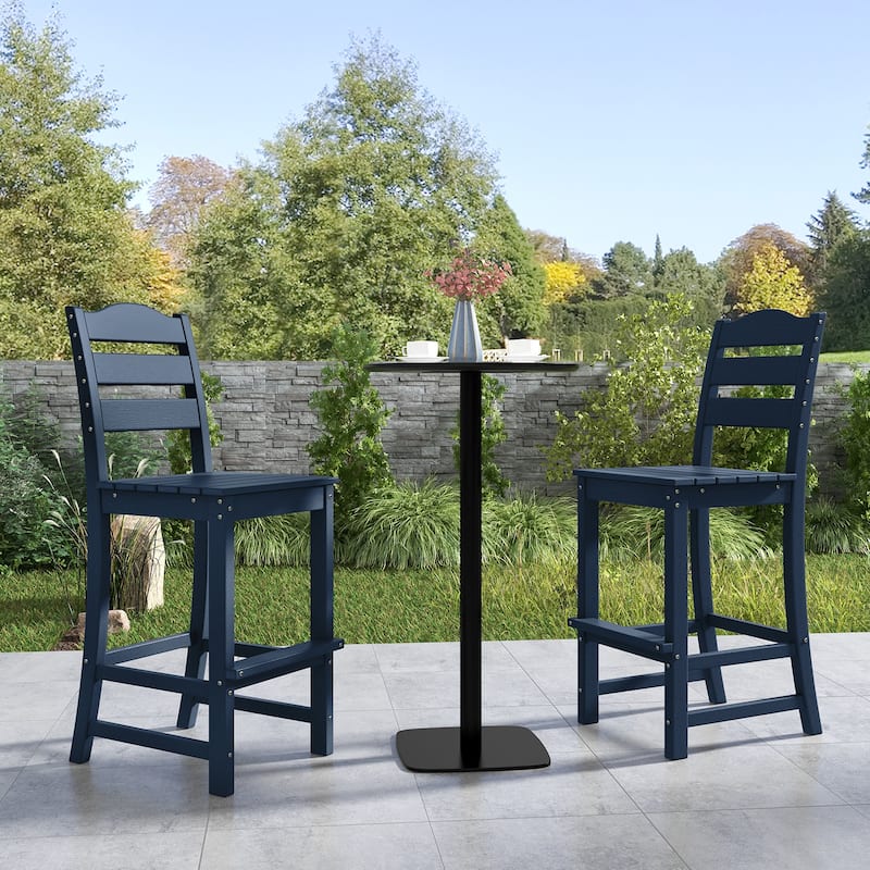 Gymax Set Of 2 Outdoor HDPE Bar Stool Patio Tall Chair Backrest