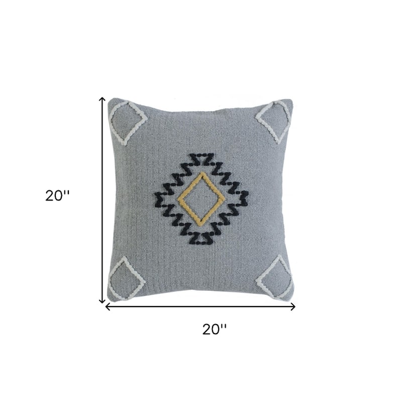 HomeRoots 20" X 20" Gray Black Yellow And Ivory 100% Cotton Geometric Zippered Pillow