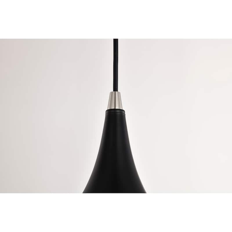 1-Light Matte Black and Brushed Nickel Pendant With Metal Shade