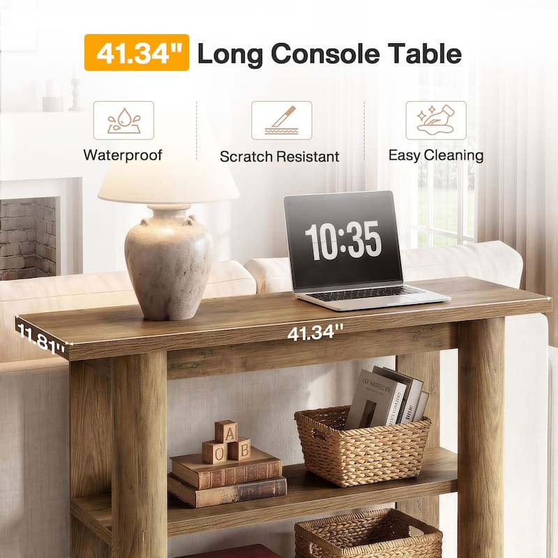 3 Tier Farmhouse Console Table, 47 Inch Small Entryway Table with Storage Shelves for Living Room, Foyer