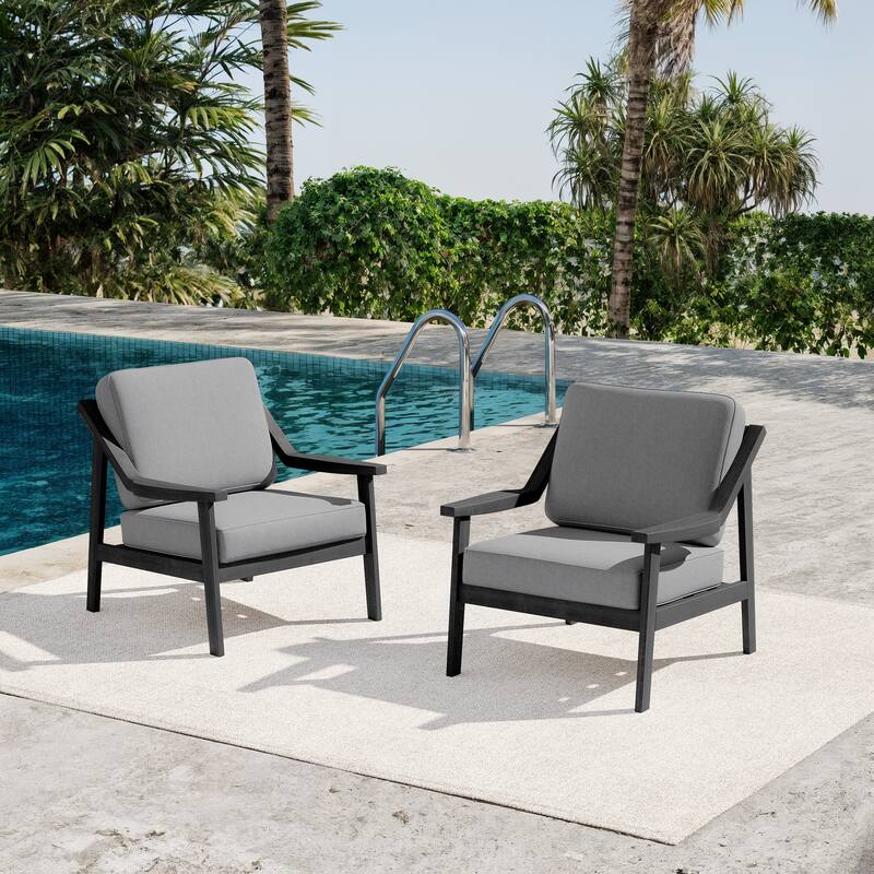 Outdoor Patio Club Chair Arm Lounge Cushion Chair (Set of 2)