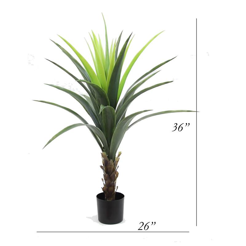 The Mod Greenhouse Faux Green Agave Plant in a Black Matte Planter Pot - 36