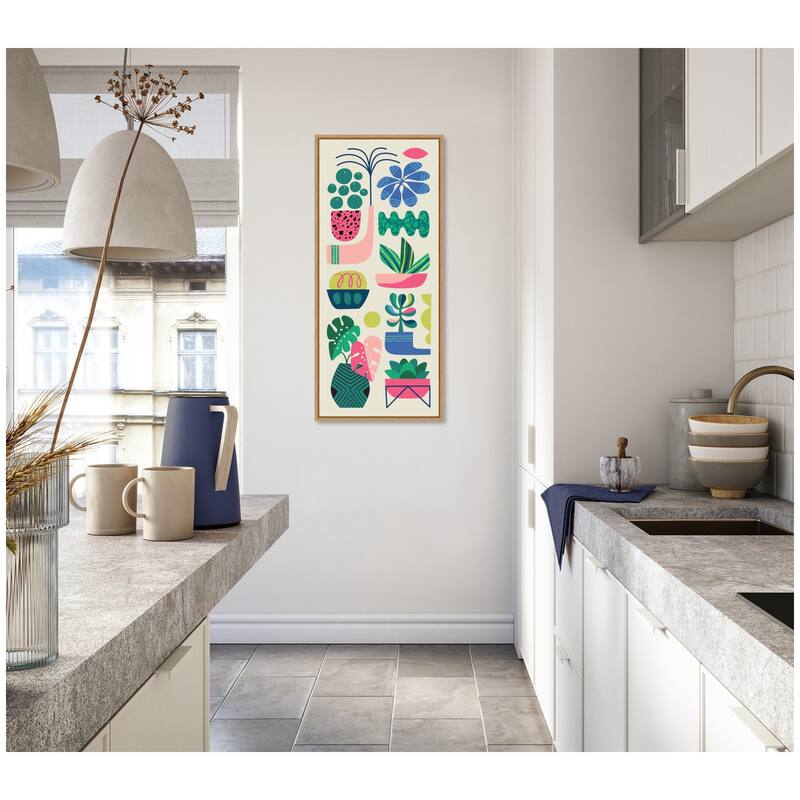 Kate and Laurel Sylvie Retro Bright Floral and Succulent Tall Narrow Framed Canvas by Rachel Lee