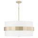 preview thumbnail 1 of 2, Sutton 4-light Soft Gold Large Drum Pendant w/ White Fabric Shade & Frosted Glass Diffuser