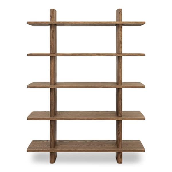 slide 2 of 18, NADAAL STUDIOS Thalor Bookshelf, Large Dark Oak with Bullnose Vertical Supports, Rounded Edges Metal Detail, Dark Brown Dark Brown - 53" X 15"