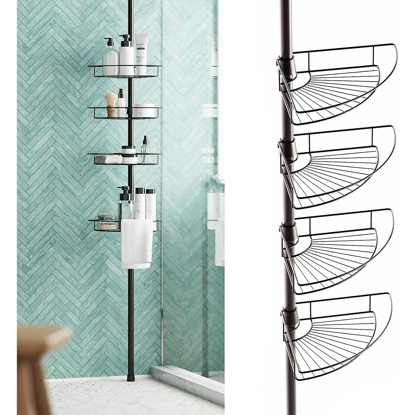 SEIRIONE Bathroom Shelf, Tension Shower Pole Corner Caddy, Rustproof 304
