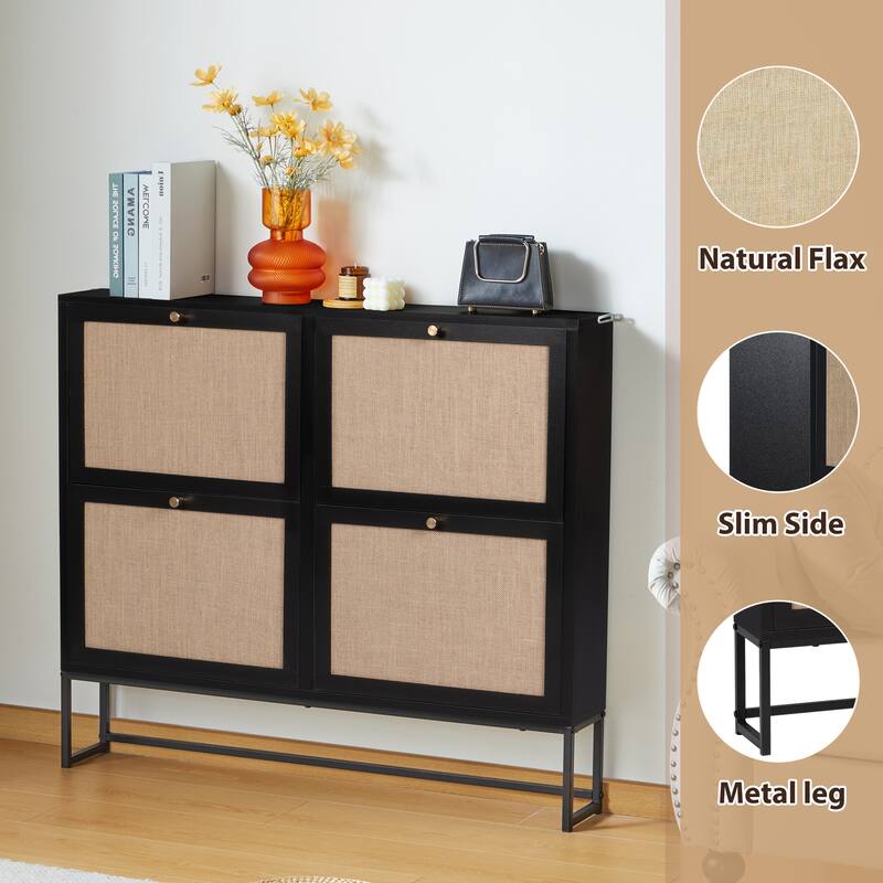 16 pairs Wooden Shoe Storage Cabinet with 4 Flip-up Drawer