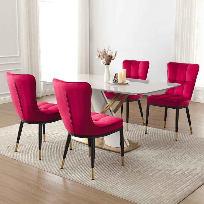 Modern Velvet Upholstered Dining Chairs, Set of 2/4 - 35.8"H x 18.9"W x 23.2"D - Set of 4 - Wine Red