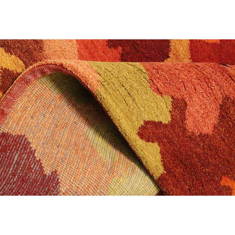Hand Knotted Oriental 100% Wool Carpet Modern Geometric Oranges & Rust Gabbeh Area Rug - 9' 7'' X 6' 4''
