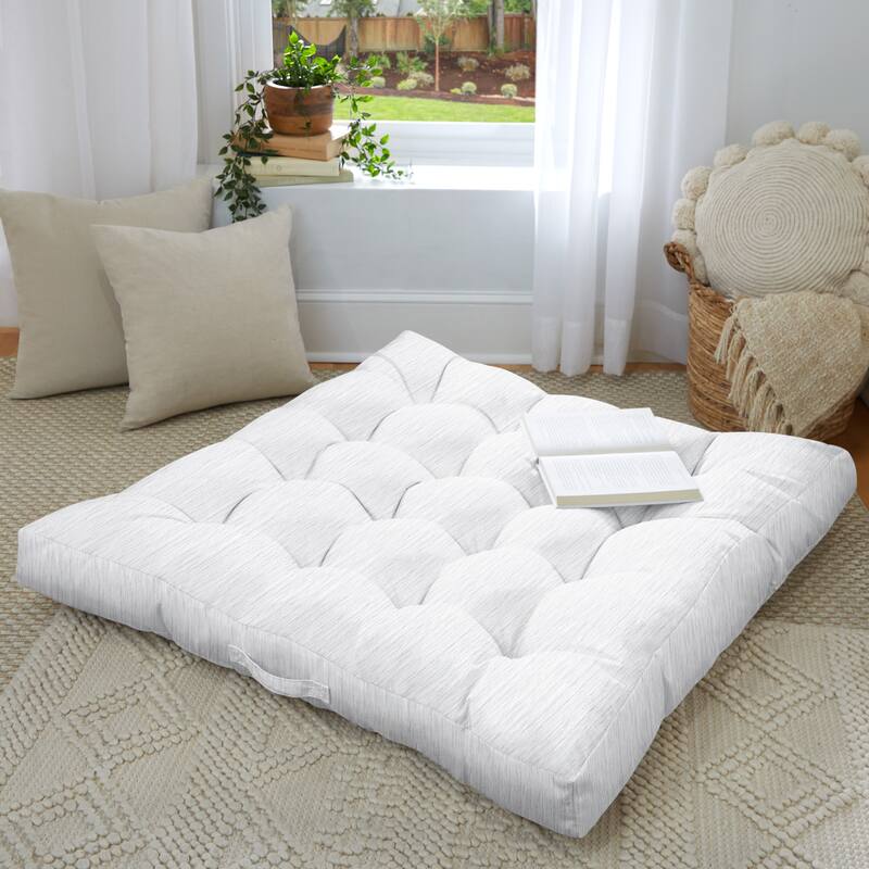 Sorra Home Indoor Textured Tufted Square Floor Pillow with Handle - 24 in x 24 in x 5 in