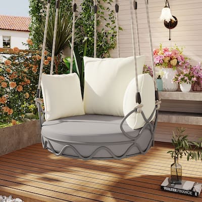 Iron Hanging Basket Chair with Cushion
