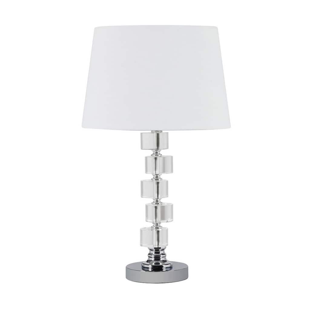 20" Crystal Round Stacked Cube Orbs Metal Table Lamp "Adelaine", White