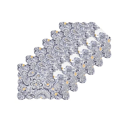 Serena Placemat Set of 6 Blue and Yellow Floral Pattern Cotton Reversible