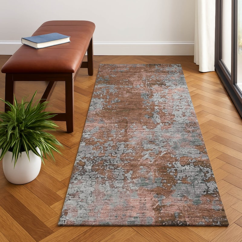 Premium Washable Super Soft Chic Abstract Mayfield Rug - Paprika - 2'3" x 7'6"