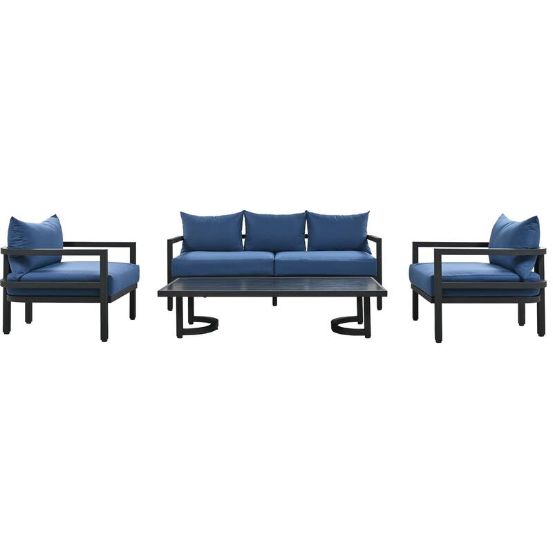4-Piece Outdoor Steel Sofa Set for 4, Waterproof, Anti-Rust & UV-Resistant.