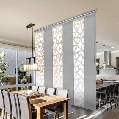 InStyleDesign 6-Panel Panel Track / Room Divider/ Blinds 48"-84"W x 91.4"H, Panel width 15.75", Geometric White, Lapis Gris