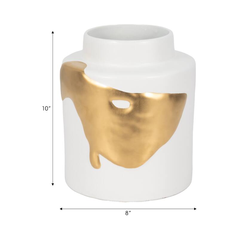 Sagebrook Home Procida White Porcelain Vase with Gold Abstract, Pretty Piece of Decor