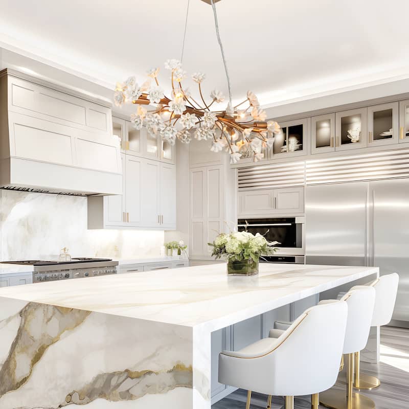 Veitchii Modern Ceramic Branch Glam Chandelier Gold 6-Light Kitchen Island Linear Pendant Lights - L 32.2"* W 10.2"* H 10.2"