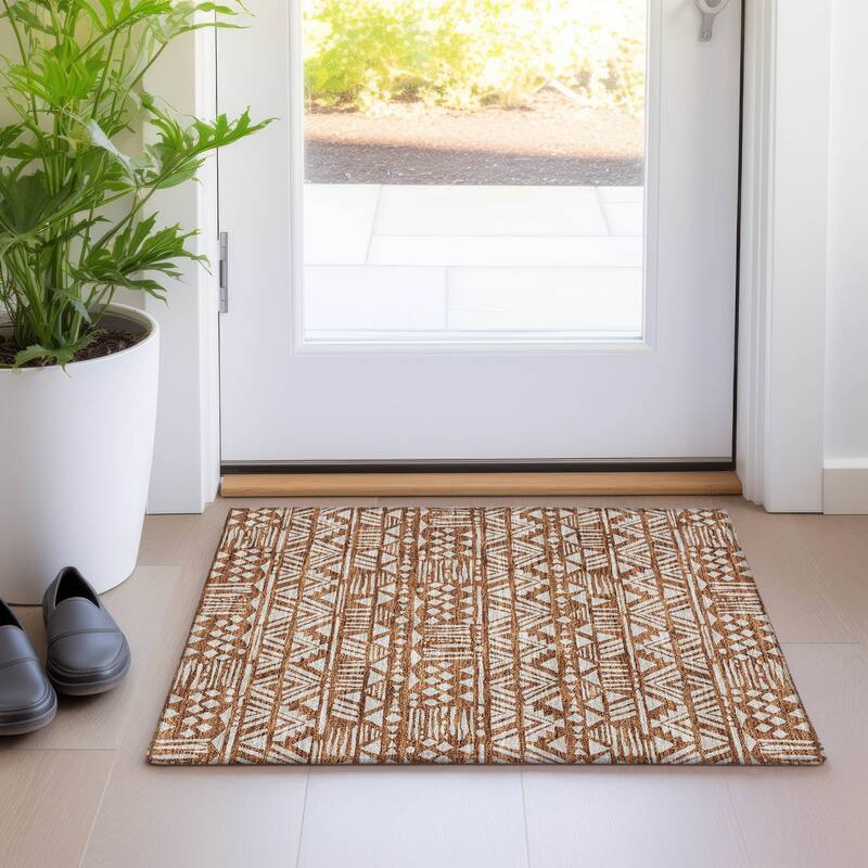 Premium Washable Super Soft Boho Modern Global Mayfield Rug - Terracotta - 1'8" x 2'6"