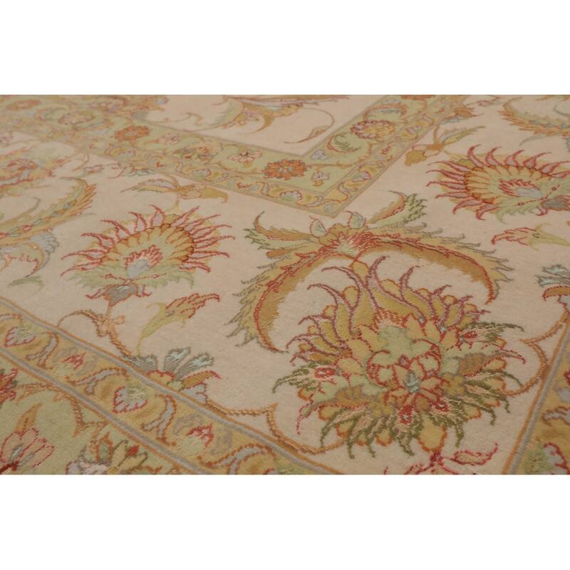 Hand Knotted Ivory Persian Wool & Silk Traditional Oriental Area Rug - 8' 1'' x 11' 9''