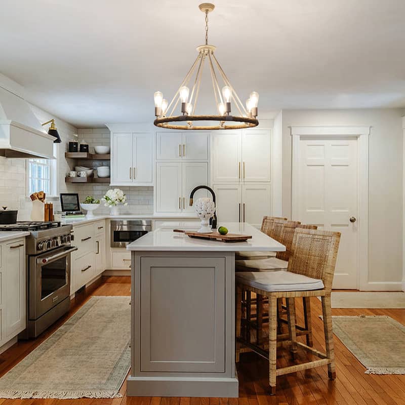 8-Light Classic Semi Flush Mount Chandelier, Farmhouse Modern Wagon Wheel Chandelier for Dining Room - W30.71"x H25.59"