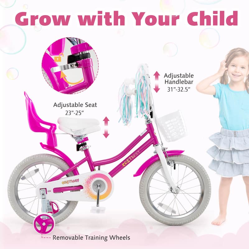 Costway 16" Kids Bicycle with Basket Doll Seat Colorful Streamers - See Details