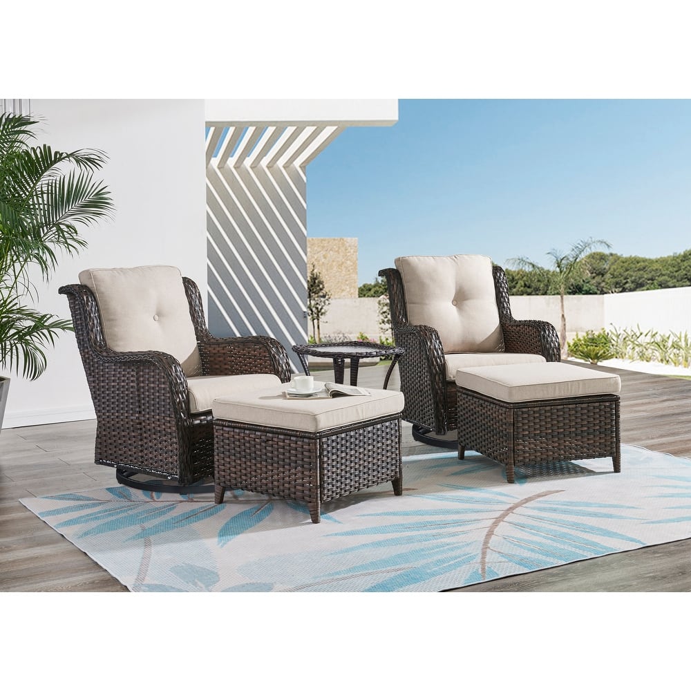 Pocassy 5-Piece Outdoor Furniture Set, Swivel chairs with Ottomans