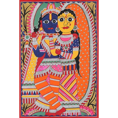 Novica Handmade Krishnas Flute Madhubani Painting