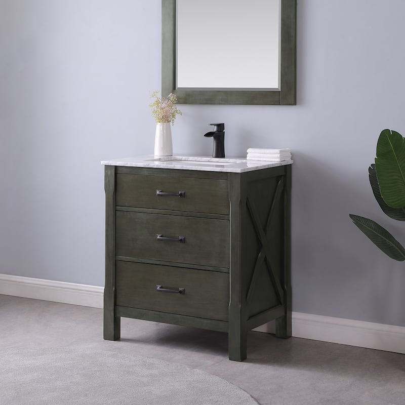 Altair Maribella Single Bathroom Vanity Set and Carrara White Countertop without Mirror