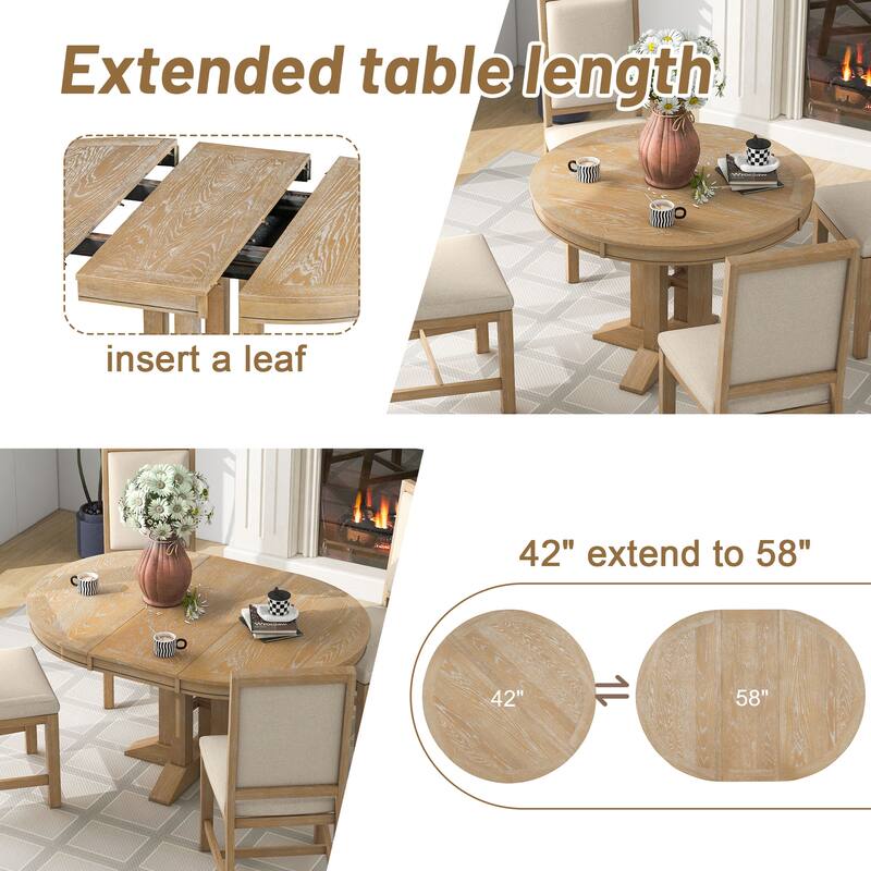 Nestfair 5-Piece Dining Set with Extendable Round Table and 4 Upholstered Chairs