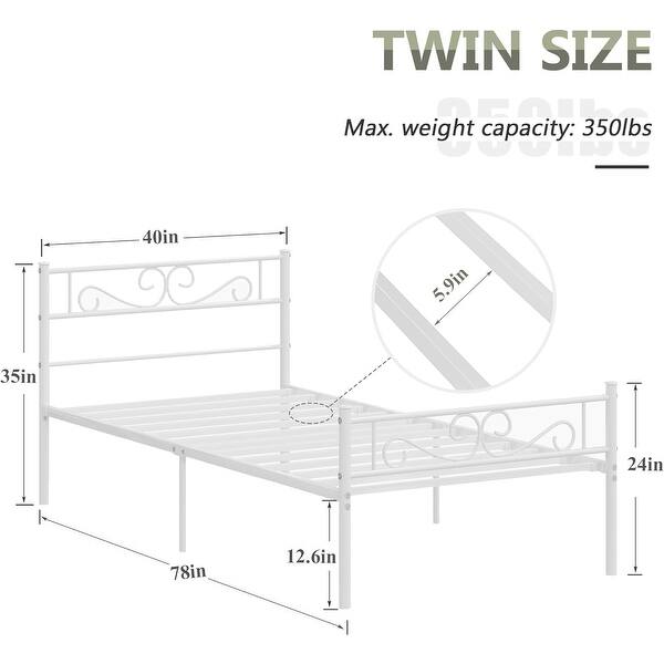 dimension image slide 0 of 2, VECELO Kids Bed Frame Set of 2, Metal Twin Size Bed Frame with Headboard