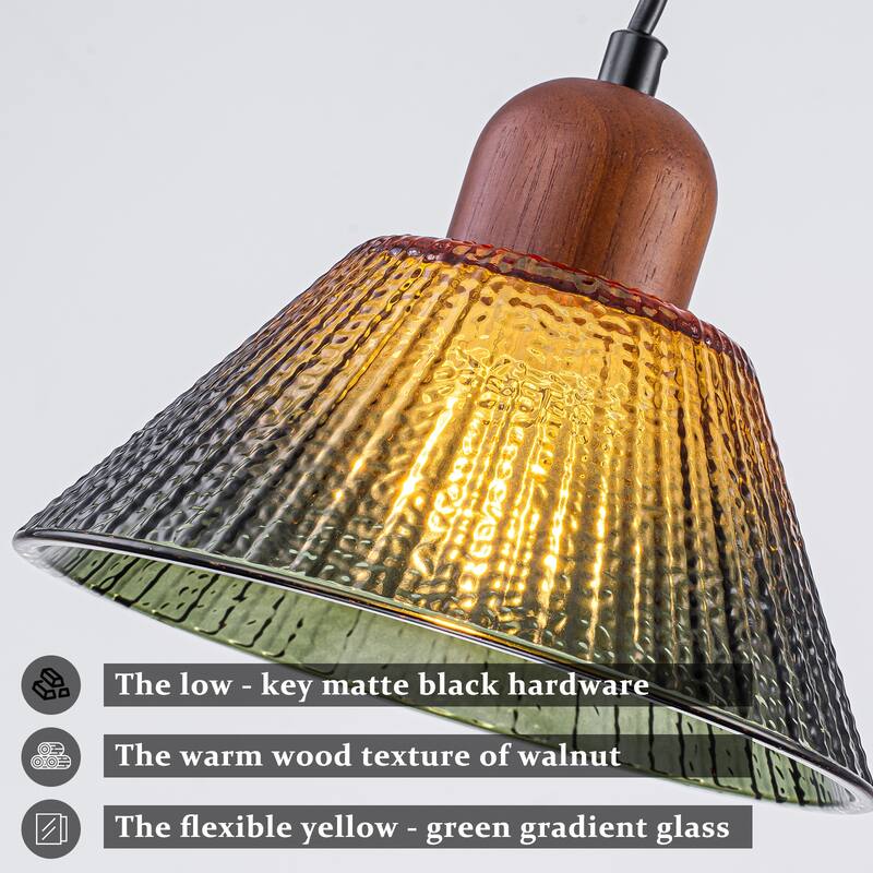 7.48" 1-Light Vintage Pendant Light Wood Accents Gradient Glass Shade - Dia.7.5-in