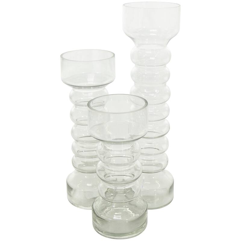 Glass Bubble Pillar Decorative Candle Holder - Set of 3 Yellow, Green, Clear - Roche River Decor