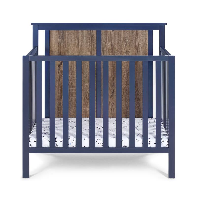 Connelly Mini Crib With Mattress Pad Midnight Blue/Vintage Walnut - Blue+Brown