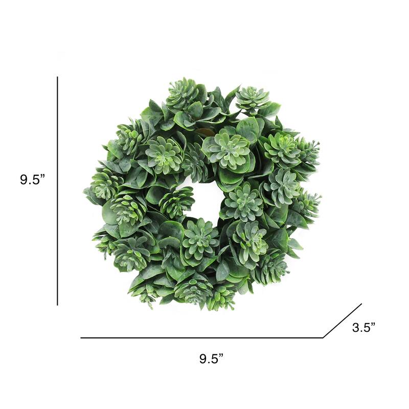 Frosted Green Artificial Mixed Lotus Succulent Greenery Wreath Candle Ring 9.5in - 9.5" L x 9.5" W x 3.5" DP