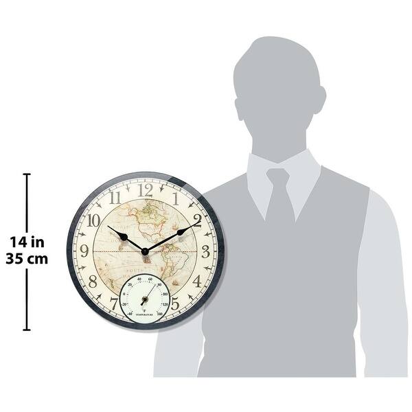 Curata Black Indoor and Outdoor World Map Quartz Wall Clock with Thermometer Bed Bath & Beyond