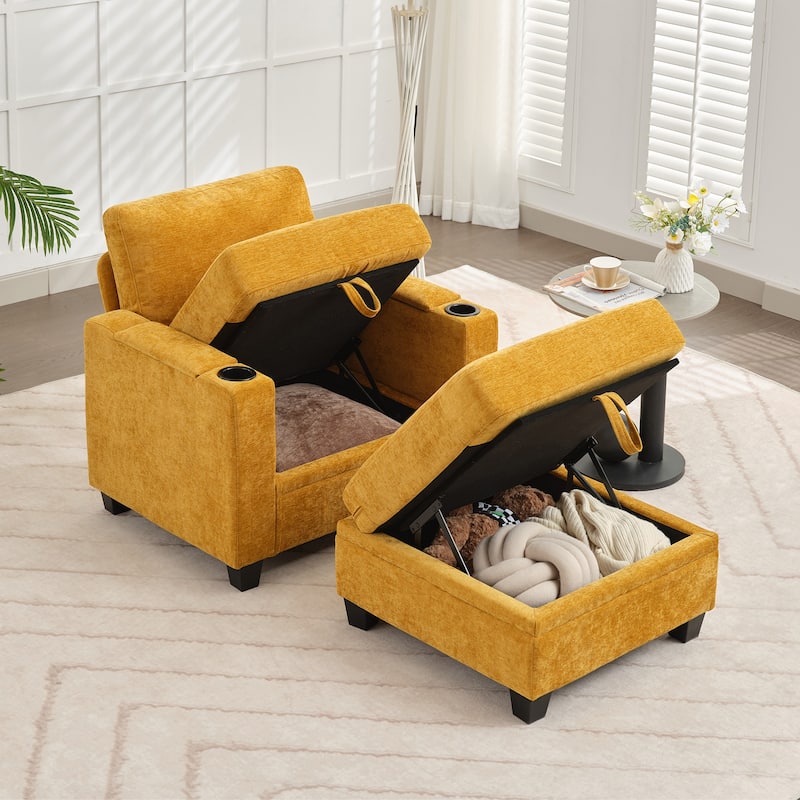Chenille Sectional Sofa, Hidden Storage & Modular Design