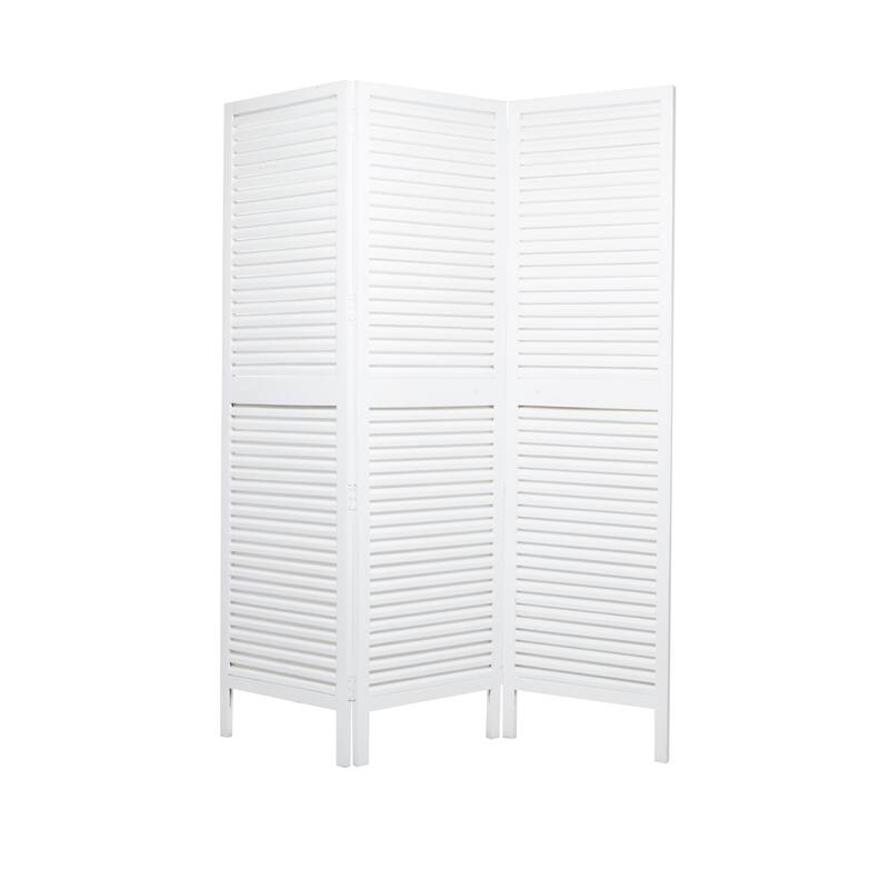 White Wooden Hinged Foldable Partition 3 Panel Partition Room Divider Screen with Horizontal Slats - 60 x 1 x 72