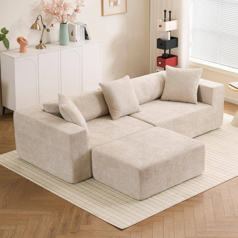 Modular L-Shaped Cloud Sofa, Soft Chenille Cushion, No Assembly Needed